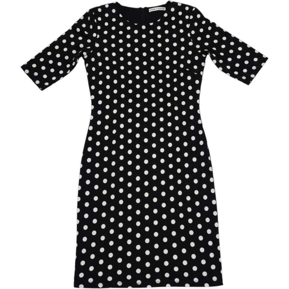 Alice + Olivia Black White Polka Dot Sheath Dress Elbow Sleeve